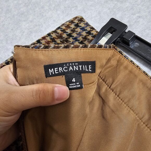 J Crew Mercantile Tweed Tan Skirt Size 4 Straight Pencil Houndstooth - Picture 6 of 10
